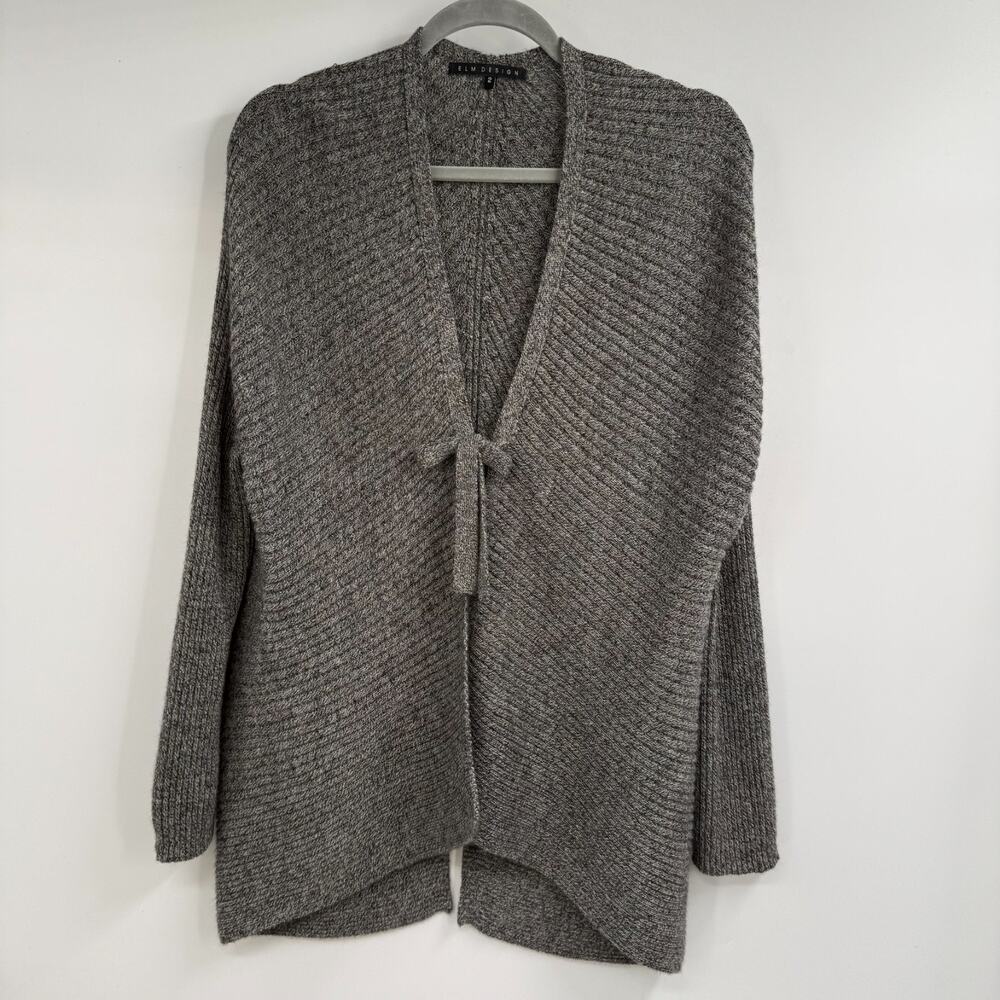Elm Design Tie Front Cardigan Womens 2 Gray Royal Alpaca Ribbed Knit Cocoon